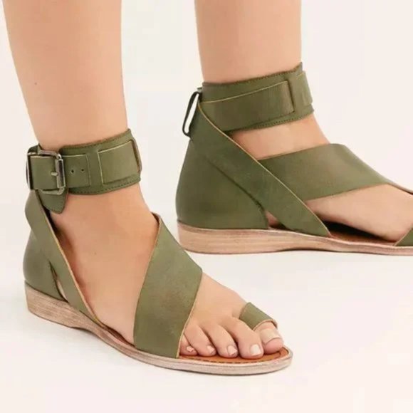 Green Leather Free People Vale Boot Sandal in Khaki - Picture 3 of 17